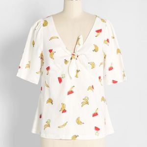 White Fruit Print Women's Top